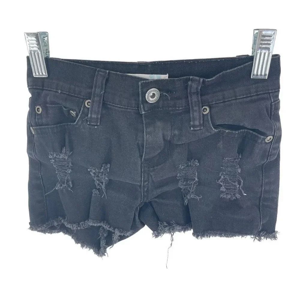 Vintage Havana girls Jean Shorts Cut Off Ripped Hot Pants Denim Black Size 7